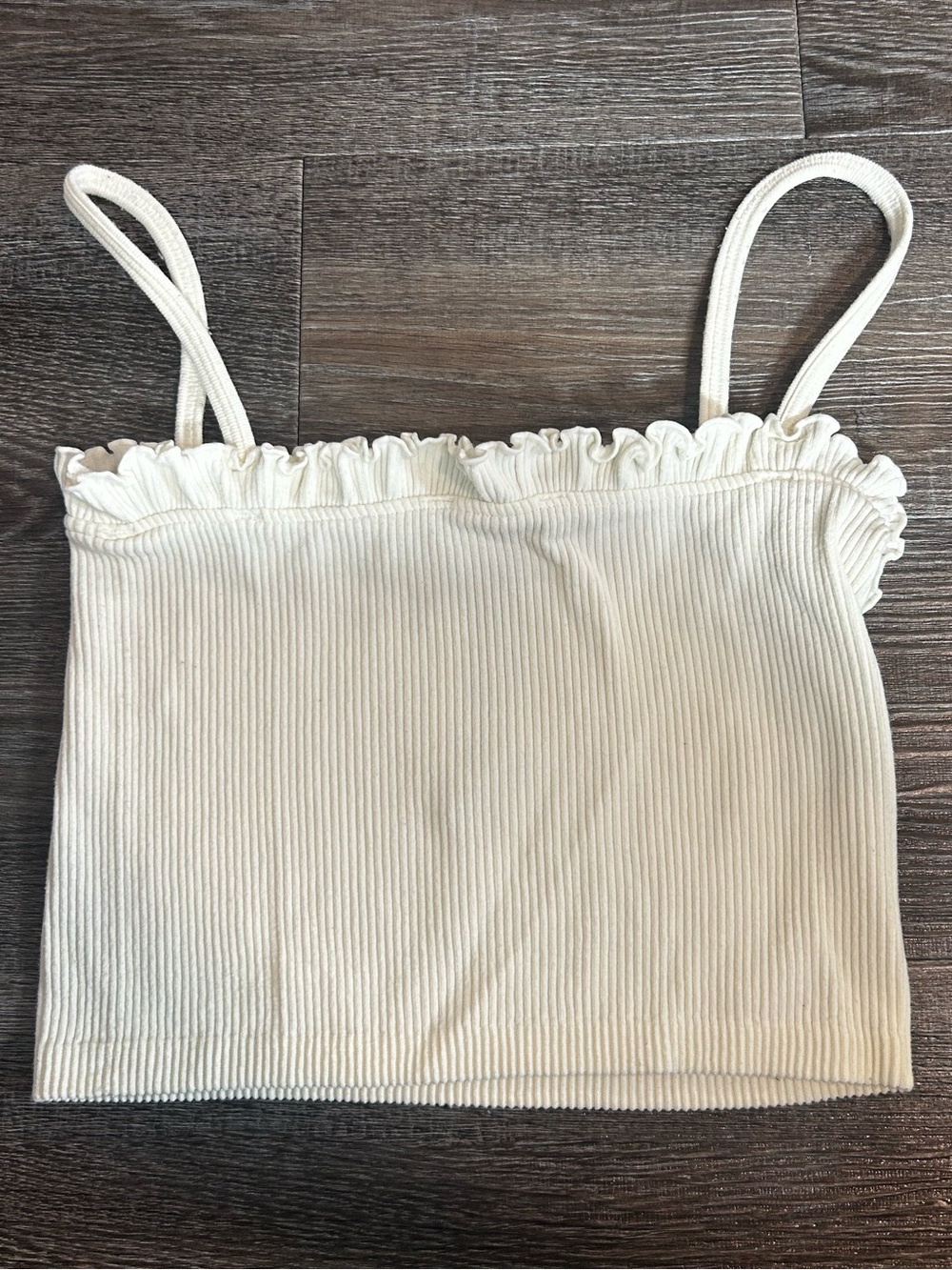 Zara Cream Ribbed Ruffle Trim Cami - Picture 2 of 3